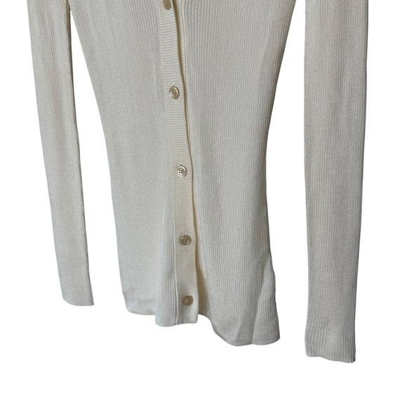NWT! ST. JOHN Women's XS Ivory Ecru V-Neck Knit Cardigan Sweater Casual Ribbed - Picture 5 of 12